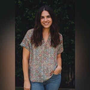 Entro V Neck Blouse Short Sleeve Medium